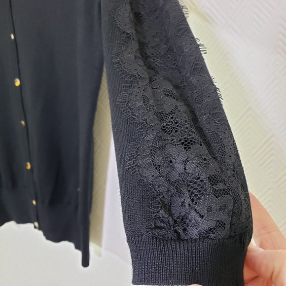 CATHERINE BY CATHERINE MALADRINO Small Black Cardigan, Lace, Button-Down Sweater - Picture 6 of 8